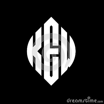 KEW circle letter logo design with circle and ellipse shape. KEW ellipse letters with typographic style. The three initials form a Vector Illustration