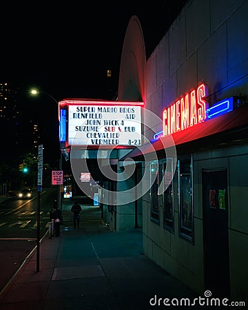 Kew Gardens Cinemas vintage sign at night, Queens, New York Editorial Stock Photo