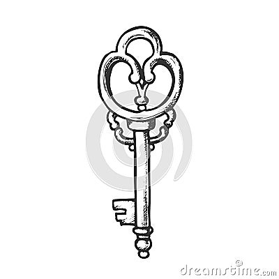 Key Antique Access Device Ink Hand Drawn Vector Vector Illustration