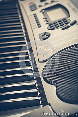 Key electronic piano closeup. close frontal view Stock Photo