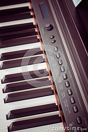 Key electronic piano closeup. close frontal view Stock Photo