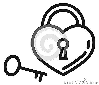 Key from heart lock. Romantic icon. Love symbol Vector Illustration