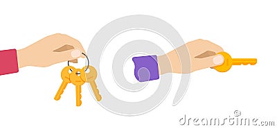 Key holding hand or giving icon vector image, person man opening unlocking door or lock via latchkey clipart illustration flat Vector Illustration