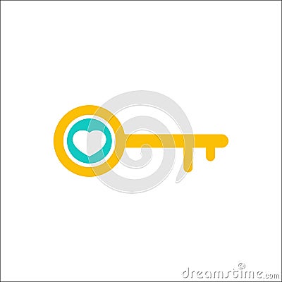 Key icon, Access, lock, locked, security icon with heart sign. Key icon and favorite, like, love, care symbol Vector Illustration