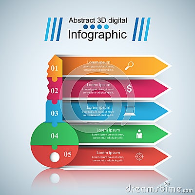 Key infographic. Five colored items. Vector Illustration