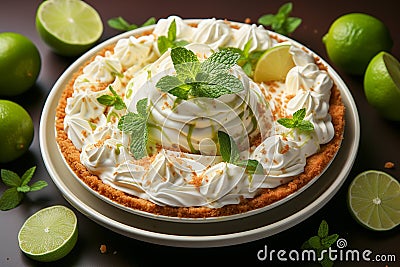 Key Lime Pie, American dessert pie on table , photo realistic, AI generated Stock Photo