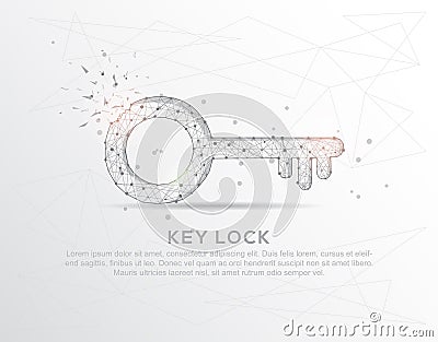 Key lock abstract mash line and composition digitally drawn in the form of broken a part triangle shape and scattered dots Vector Illustration