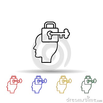 Key, lock brain multi color style icon. Simple thin line, outline vector of creative thinking icons for ui and ux, website or Stock Photo