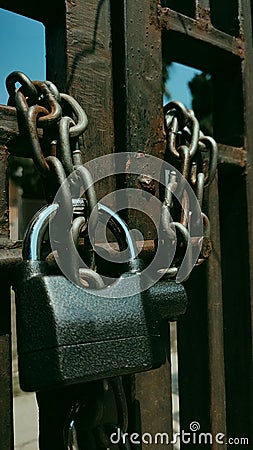 Key lock chain classic padlock black fance Stock Photo