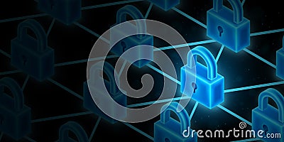 The key lock prevents hacking of the internet database system Stock Photo