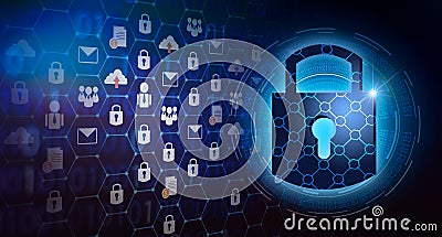Key lock security system abstract technology world digital link cyber security on hi tech Dark blue background Stock Photo