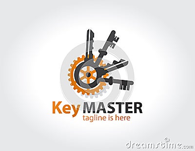Key master, maker concept sign. Abstract creative key duplication logo concept. Professional skilled key cutter sign Vector Illustration