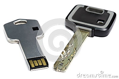 Key mechanical, crack-resistant, with high extent of protection, and a key electronic with a microchip Stock Photo