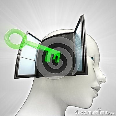 Key opening human head through window memory concept Cartoon Illustration