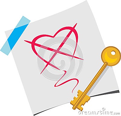 The key on a paper sheet Vector Illustration