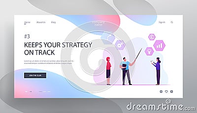 Key Performance Indicator Website Landing Page. Businessman Pointing Kpi Points, Objective, Measurement Optimization Vector Illustration