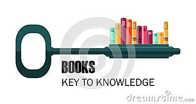 Key to knowledge. logo. key with books Vector Illustration
