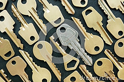 Key to success surrounded yellow keys. Be different Stock Photo