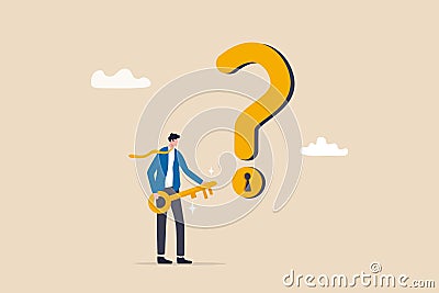 Key to unlock answer for problem and questions, solution or reason to solve problem, wisdom or understanding concept, smart Vector Illustration