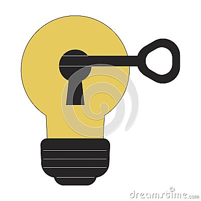 Key unlocks lightbulb keyhole flat line color vector object Vector Illustration