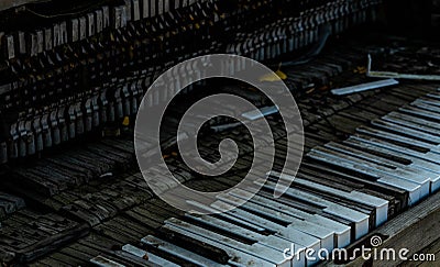 Destroyed piano sitting outside Stock Photo