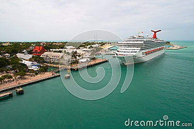 Aerial image of Carnival Freedom at Key West Editorial Stock Photo