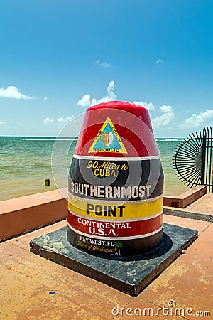 The Key West, Florida Buoy sign marking the southernmost point Stock Photo