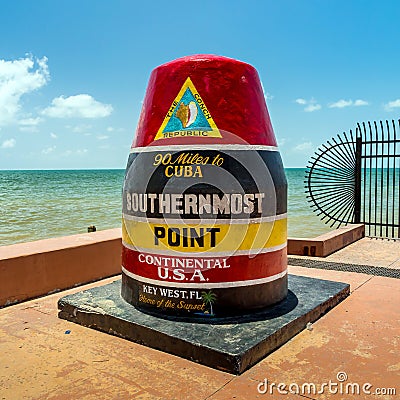 The Key West, Florida Buoy sign marking the southernmost point Stock Photo