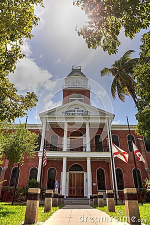 Monroe County Courthouse with a Large Kapok tree Ceiba pentandra, Editorial Stock Photo
