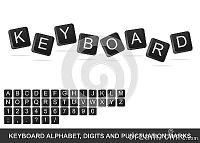 Keyboard alphabet, digits and punctuation marks Vector Illustration