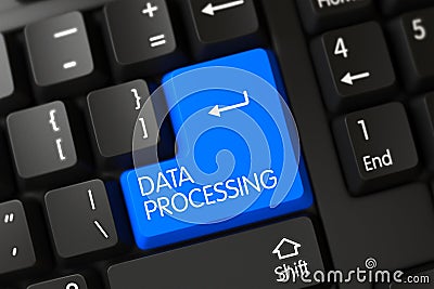 Keyboard with Blue Button - Data Processing. 3D. Stock Photo