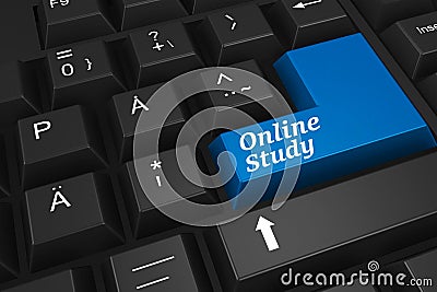 Keyboard - Blue key Online study. Stock Photo