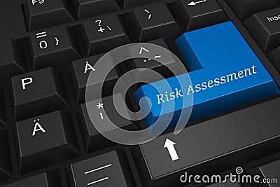 Keyboard - Blue key risk assessment. Stock Photo