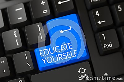 Keyboard with Blue Keypad - Educate Yourself. 3D. Stock Photo