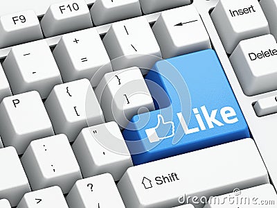 Keyboard with blue Like button Stock Photo