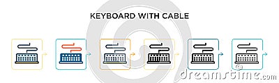 Keyboard with cable vector icon in 6 different modern styles. Black, two colored keyboard with cable icons designed in filled, Vector Illustration