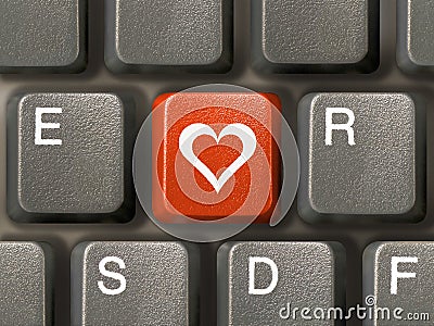 Keyboard (closeup), red key with heart Stock Photo