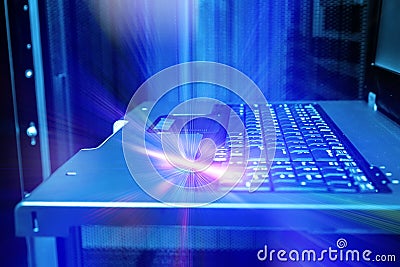 Keyboard control mainframe terminal abstraction rays flash Stock Photo