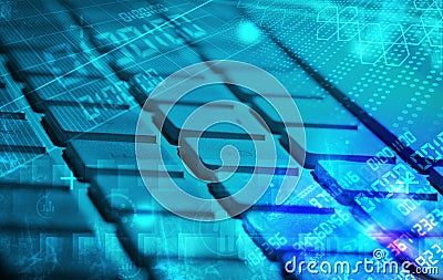 Keyboard with glowing programming codes Stock Photo