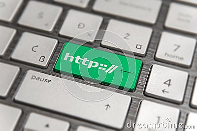Keyboard with green key Enter and word http button modern pc text Stock Photo