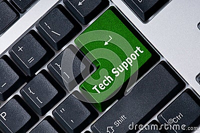 Keyboard with green key Tech Support Stock Photo