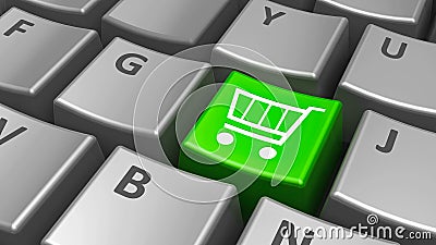 Keyboard green shop cart key Stock Photo