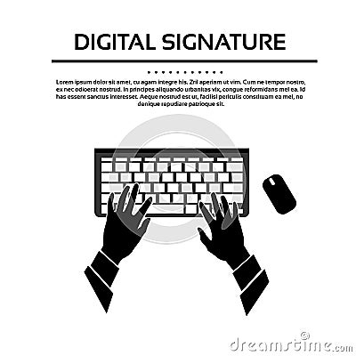 Keyboard Hand Type Black White Silhouette Vector Vector Illustration