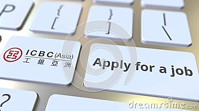Keyboard with ICBC company logo and Apply for a job text on the keys. Editorial conceptual 3D rendering Editorial Stock Photo