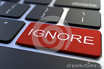 Keyboard with IGNORE key. Conceptual 3D rendering Stock Photo