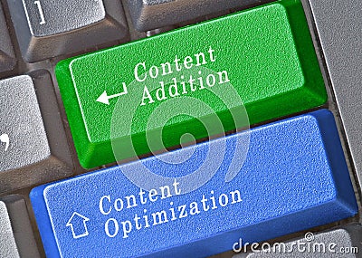 Keys for content addition and optimization Stock Photo