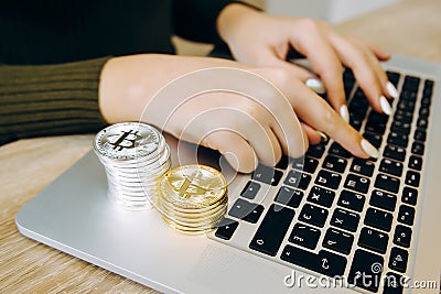 Keyboard laptop bitcoin Stock Photo