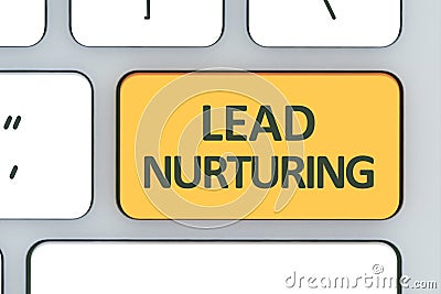 Keyboard with lead nurturing button. Computer white keyboard wit Stock Photo