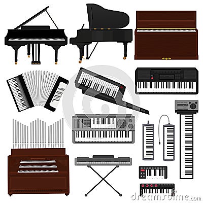 Keyboard musical instrument vector musician equipment piano of orchestra synthesizer accordion classical pianoforte Vector Illustration