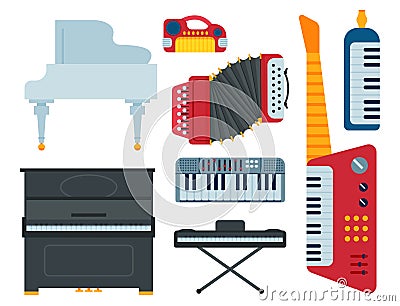 Keyboard musical instruments isolated classical musician piano equipment vector illustration Vector Illustration